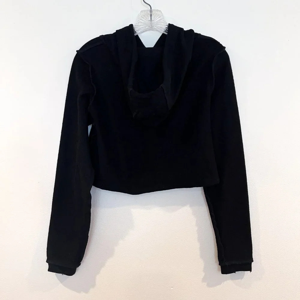 GUIZIO Black Reverse Stitch Cropped Pullover Hooded Designer Sweatshirt XS - Picture 9 of 9
